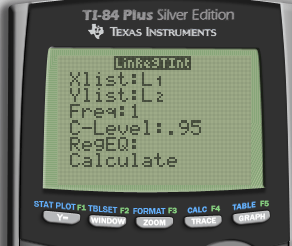 Tl-84 Pius Silver TEXAS INSTRUMENTS Xlist:L1 Y list:L2 C-Leve1 . 95
REEQ: Calcul ate FORMAT 